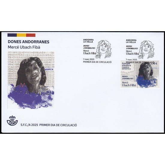 Andorra Española 570 2025 Dones andorranes Mercé Ubac Fibà Sobre Primer Día Andorra Española 570 2025 Dones andorranes Mercé Ubac Fibà Sobre Primer Día