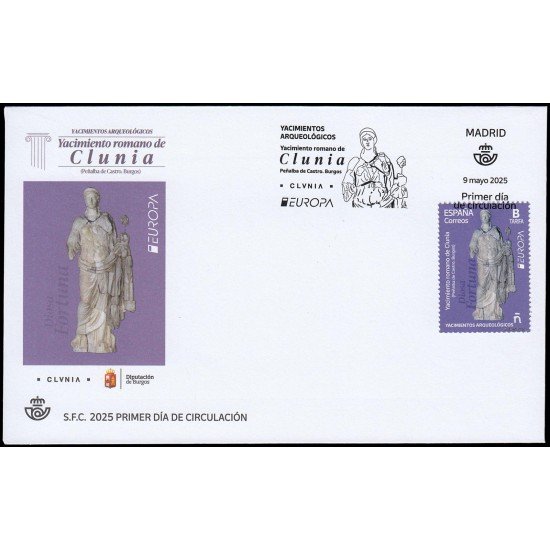 España Spain 5829 2025 Yacimientos arqueológicos Yacimiento romano de Clunia SPD Sobre Primer Día Tarifa B España Spain 5829 2025 Yacimientos arqueológicos Yacimiento romano de Clunia SPD Sobre Primer Día Tarifa B