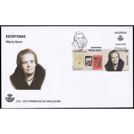 España Spain 5803 2025 Escritoras María Ibars SPD Sobre Primer Día España Spain 5803 2025 Escritoras María Ibars SPD Sobre Primer Día