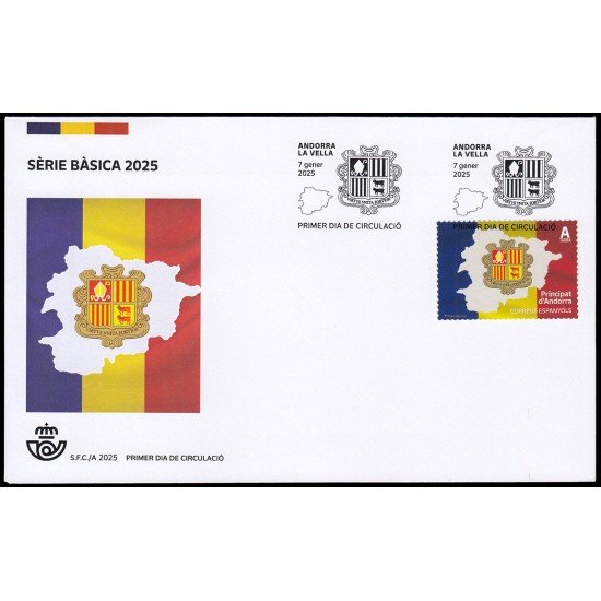 Andorra Española 567 2025 Serie básica 2025 Andorra la Vella SPD Sobre Primer Día Tarifa A Andorra Española 567 2025 Serie básica 2025 Andorra la Vella SPD Sobre Primer Día Tarifa A