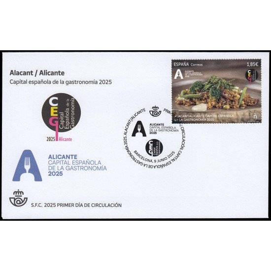 España Spain 5837 2025 Alicante Capital española de la gastronomía 2025 SPD Sobre Primer Día España Spain 5837 2025 Alicante Capital española de la gastronomía 2025 SPD Sobre Primer Día