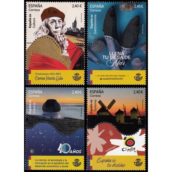 España Spain 5831/34 2025 Cultura Centenario Carmen Martín Gaite, Gastronomía Llena tu mesa de mar, Ciencia 40 años y Turismo España es tu destino MNH España Spain 5831/34 2025 Cultura Centenario Carmen Martín Gaite, Gastronomía Llena tu mesa de mar, Ciencia 40 años y Turismo España es tu destino MNH