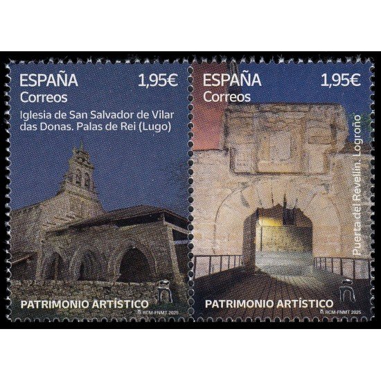 España Spain 5843/44 2025 Patrimonio artístico Iglesia de San Salvador de Vilar das Donas Palas de Rei Lugo y Puerta del Revellín Logroño MNH España Spain 5843/44 2025 Patrimonio artístico Iglesia de San Salvador de Vilar das Donas Palas de Rei Lugo y Puerta del Revellín Logroño MNH