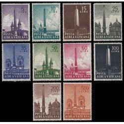 Vaticano Aéreo 35/44 1959 Serie Obeliscos MNH Vaticano Aéreo 35/44 1959 Serie Obeliscos MNH