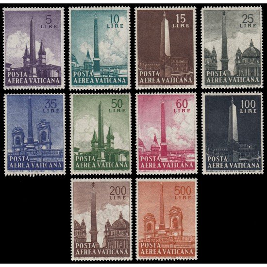 Vaticano Aéreo 35/44 1959 Serie Obeliscos MNH Vaticano Aéreo 35/44 1959 Serie Obeliscos MNH