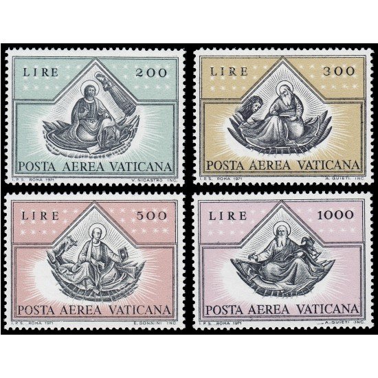 Vaticano Aéreo 55/58 1971 Pinturas de los 4 Evangelistas MNH Vaticano Aéreo 55/58 1971 Pinturas de los 4 Evangelistas MNH