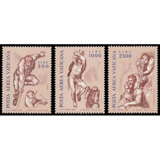 REL/S Vaticano Aéreo 60/62 1976 Serie Fresco de Miguel Angel MNH REL/S Vaticano Aéreo 60/62 1976 Serie Fresco de Miguel Angel MNH