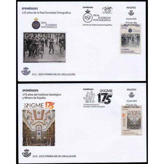 España Spain 5849/50 2025 Efemérides 125 años de la Real Sociedad Fotográfica y 175 años del Instituto Geológico y Minero de España SPD Sobre Primer Día España Spain 5849/50 2025 Efemérides 125 años de la Real Sociedad Fotográfica y 175 años del Instituto Geológico y Minero de España SPD Sobre Primer Día