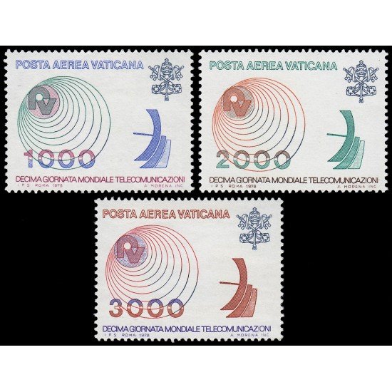 Vaticano Aéreo 63/65 1978 10 Jornada mundial telecomunicaciones MNH Vaticano Aéreo 63/65 1978 10 Jornada mundial telecomunicaciones MNH