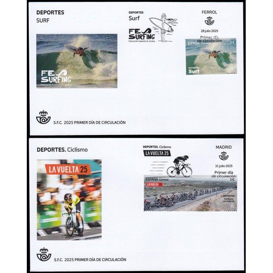 España Spain 5854/55 2025 Deportes Surf Ciclismo La Vuelta SPD Sobre Primer Día España Spain 5854/55 2025 Deportes Surf Ciclismo La Vuelta SPD Sobre Primer Día