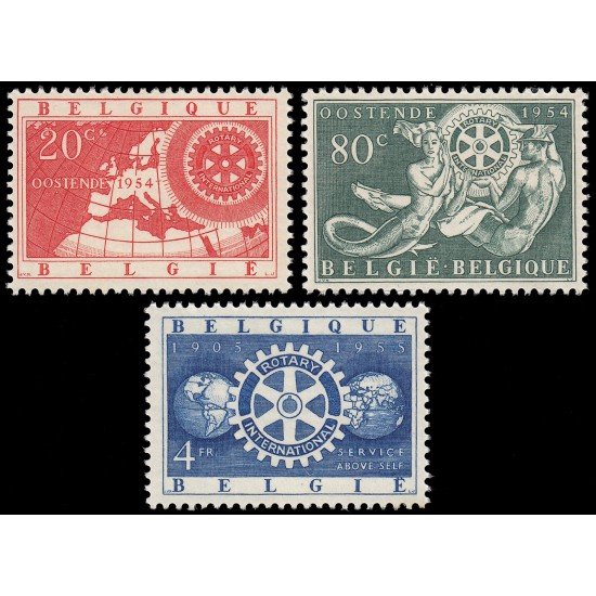Bélgica 952/54 1954 50 aniv. Rotary Internacional Rueda MNH Bélgica 952/54 1954 50 aniv. Rotary Internacional Rueda MNH