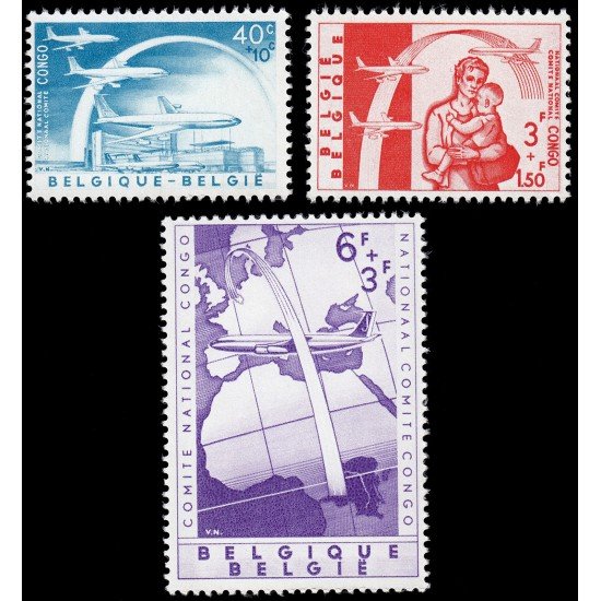 Bélgica 1147/49 1960  Por los refugiados del Congo Aviones MNH