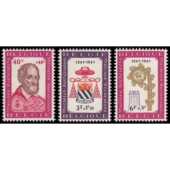 Bélgica 1188/90 1961 Obras culturales 4º Cent. arzobispado de Malines MNH