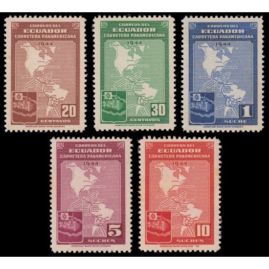 Ecuador 443/47 1946 Fin del tramo Loja-Cuenca de la ruta panamericana MNH Ecuador 443/47 1946 Fin del tramo Loja-Cuenca de la ruta panamericana MNH