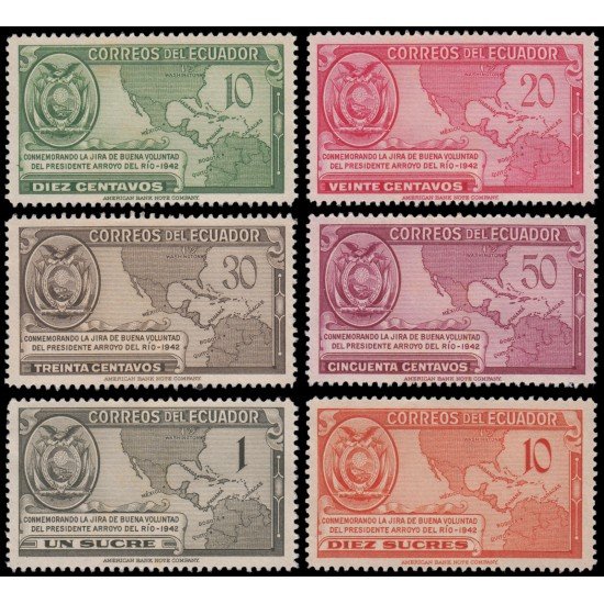 Ecuador 416/21 1944 Visita del Presidente Arroyo del Río a los EEUU MNH