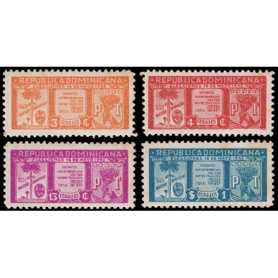 Rep. Dominicana 367/70 1942 Reelección del general Rafael Trujillo Emblemas de Partidos Políticos MNH Rep. Dominicana 367/70 1942 Reelección del general Rafael Trujillo Emblemas de Partidos Políticos MNH