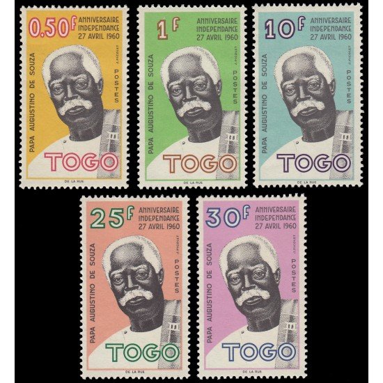 Togo 329/33 1961 Primer aniversario de la Independencia Retrato de Pere Augustino de Souza MNH Togo 329/33 1961 Primer aniversario de la Independencia Retrato de Pere Augustino de Souza MNH