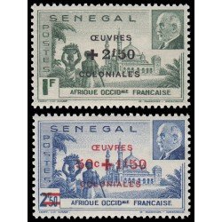 Senegal 187/88 1944 Sellos de 1941 con sobrecarga MNH Senegal 187/88 1944 Sellos de 1941 con sobrecarga MNH