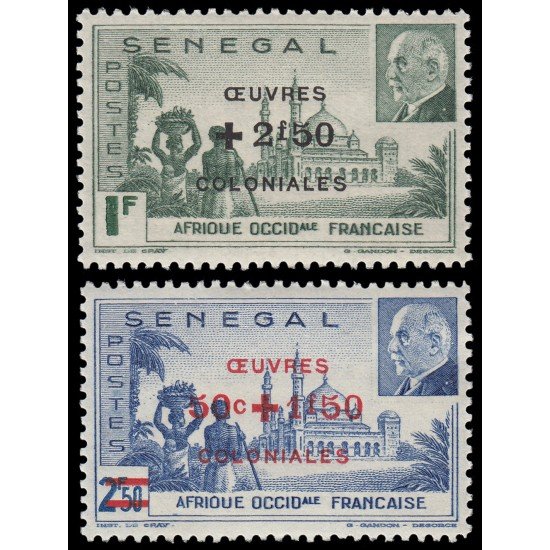 Senegal 187/88 1944 Sellos de 1941 con sobrecarga MNH Senegal 187/88 1944 Sellos de 1941 con sobrecarga MNH