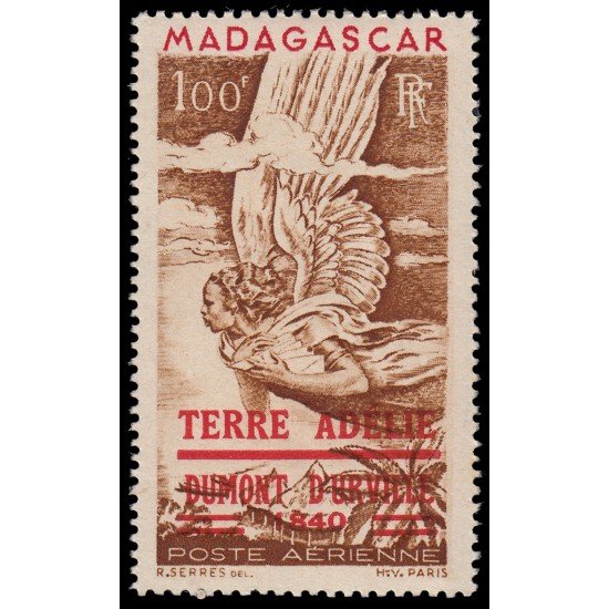 TAAF Aéreo 1 1955 Terre Adélie Dumont Sello de Madagasacar con sobrecarga MNH TAAF Aéreo 1 1955 Terre Adélie Dumont Sello de Madagasacar con sobrecarga MNH
