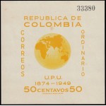 Colombia HB 4 1950 75º Aniv. del UPU Mapa mundi MNH