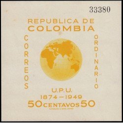 Colombia HB 4 1950 75º Aniv. del UPU Mapa mundi MNH Colombia HB 4 1950 75º Aniv. del UPU Mapa mundi MNH