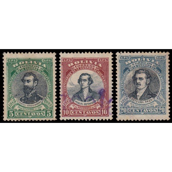 Bolivia 87/89 1910 Centenario de la guerra de Independencia Usados