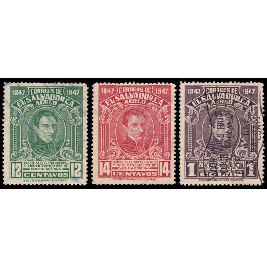 El Salvador A- 91/93 1947 Prócer José Manuel Arce Usados El Salvador A- 91/93 1947 Prócer José Manuel Arce Usados