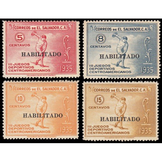 El Salvador 496/99 1935 III Juegos Deportivos Centroamericanos Habilitado MNH El Salvador 496/99 1935 III Juegos Deportivos Centroamericanos Habilitado MNH