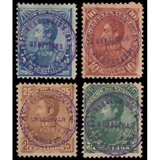 Venezuela 39/42 1892 Sellos de 1882 con sobrecarga violeta Sin goma