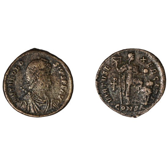 Moneda Imperio Romano Maiorina Teodosio I 387-392 d.C. Moneda Imperio Romano Maiorina Teodosio I 387-392 d.C.