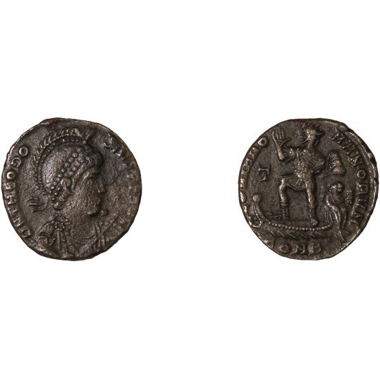 Moneda Imperio Romano Maiorina Teodosio I 383-386 d.C. Moneda Imperio Romano Maiorina Teodosio I 383-386 d.C.