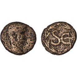 Moneda Imperio Romano Dupondio provincial Augusto-Otón Siglo I d.C.