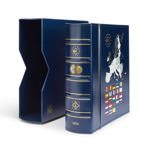 Leuchtturm 374366  VISTA álbum anual para monedas de euro 2026, con cajetín protector, azul