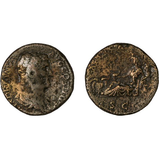 Moneda Imperio Romano Sestercio Adriano 136 d.C.