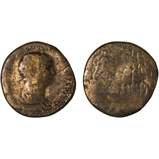 Moneda Imperio Romano Sestercio Trajano 115 d.C.