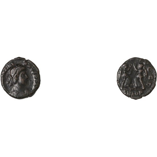 Moneda Imperio Romano ¼ de maiorina Valentiniano II 383-387 d.C. Moneda Imperio Romano ¼ de maiorina Valentiniano II 383-387 d.C.