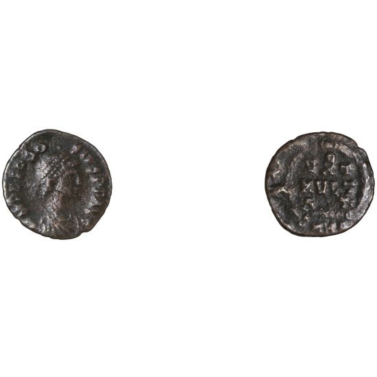 Moneda Imperio Romano ¼ de maiorina Teodosio I 383 d.C. Moneda Imperio Romano ¼ de maiorina Teodosio I 383 d.C.