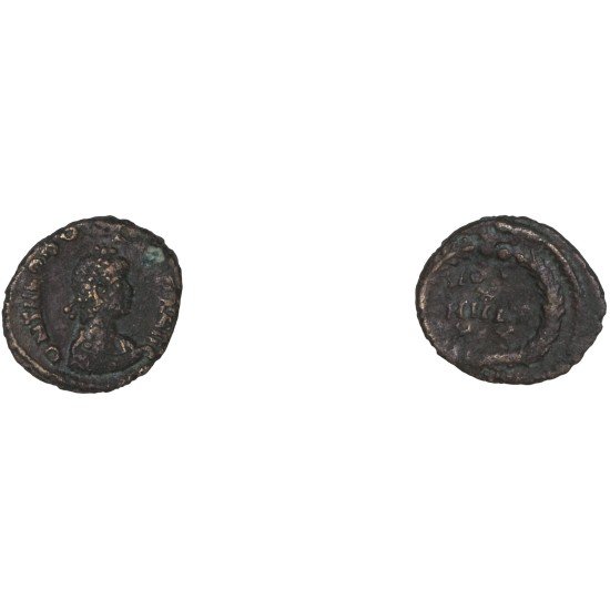 Moneda Imperio Romano ¼ de maiorina Teodosio I 383-388 d.C. Moneda Imperio Romano ¼ de maiorina Teodosio I 383-388 d.C.