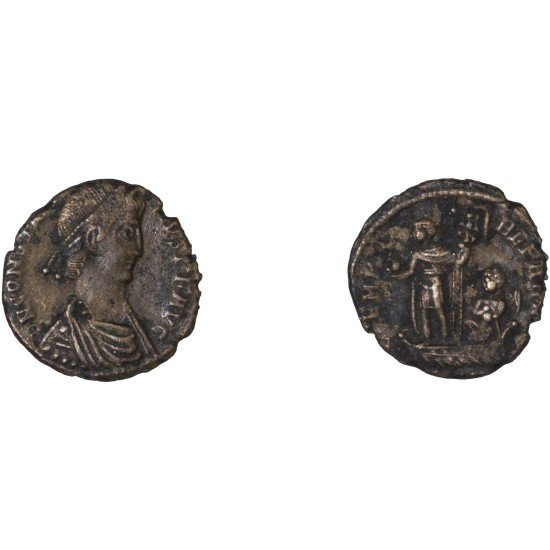 Moneda Imperio Romano ¼ de maiorina Constancio II 348-349 d.C. Moneda Imperio Romano ¼ de maiorina Constancio II 348-349 d.C.