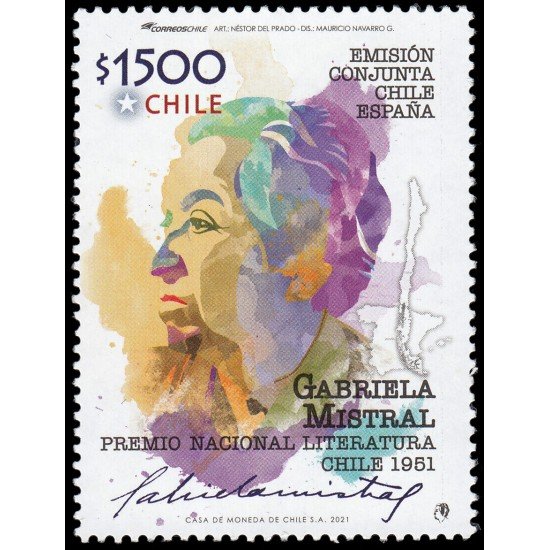 Chile 2173 2021 Gabriela Mistral Emisión conjunta con España MNH Chile 2173 2021 Gabriela Mistral Emisión conjunta con España MNH