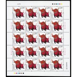 China 4597 2009 Año lunar del Buey Hoja de 20 valores MNH China 4597 2009 Año lunar del Buey Hoja de 20 valores MNH
