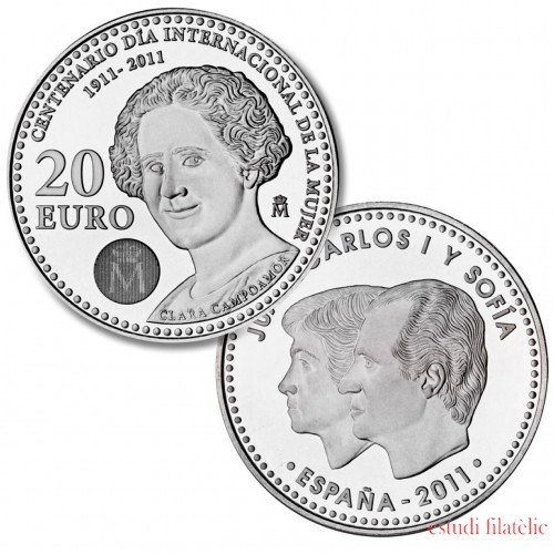 España Spain 2011 20 euros Clara Campoamor Centenario del dia internacional de la mujer Plata Ag