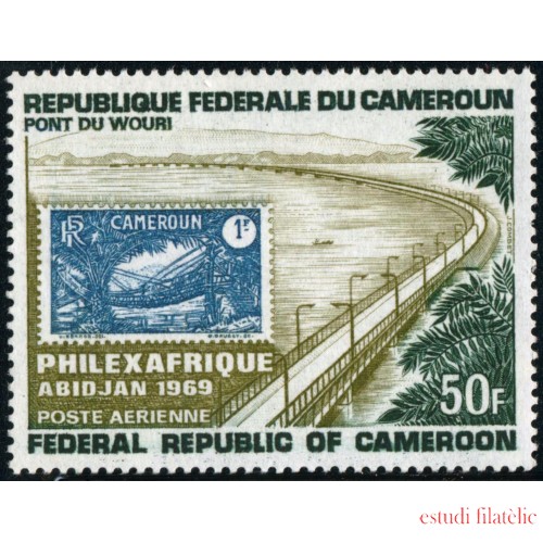 VAR2/S Camerún Cameroon  Nº A 129  1969  Philexafrica Adbijan (Costa de Ivori) Puente, sello Lujo