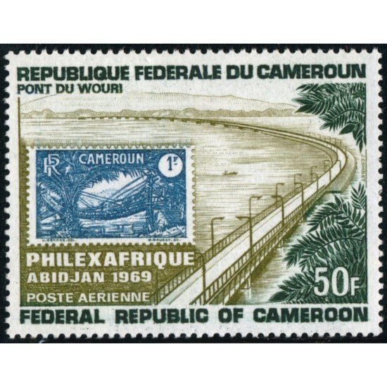 VAR2/S Camerún Cameroon  Nº A 129  1969  Philexafrica Adbijan (Costa de Ivori) Puente, sello Lujo