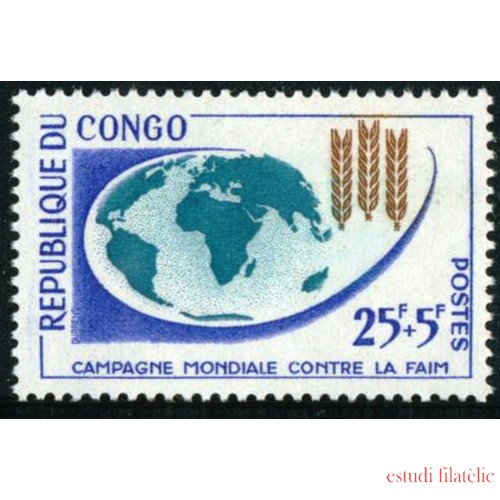 FL3/S Congo francés  Nº153  1963 Campaña mundial contra el hambre Mapa mundi Lujo