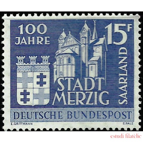 MI1 Sarre 383 1957 Cent. de la ciudad de Merzig Ciudad escudo MNH  
