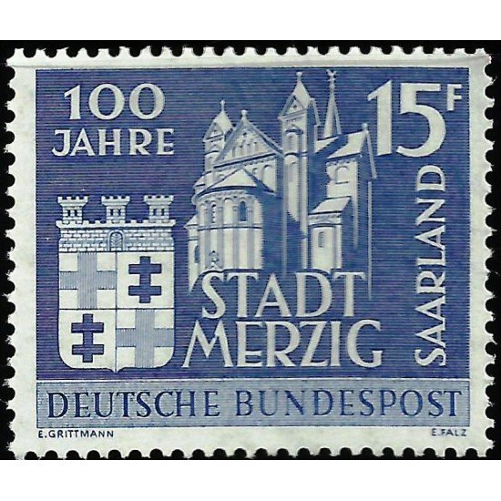 MI1 Sarre 383 1957 Cent. de la ciudad de Merzig Ciudad escudo MNH MI1 Sarre 383 1957 Cent. de la ciudad de Merzig Ciudad escudo MNH
