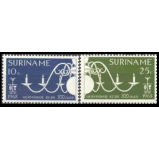 Suriname - 478/79 - 1968 300º Aniv. de la iglesia reformista de Paramaribo Religión Lujo Suriname - 478/79 - 1968 300º Aniv. de la iglesia reformista de Paramaribo Religión Lujo