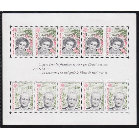 Monaco HB 18 1980 Europa G. Colette M. Pagnol MNH Monaco HB 18 1980 Europa G. Colette M. Pagnol MNH